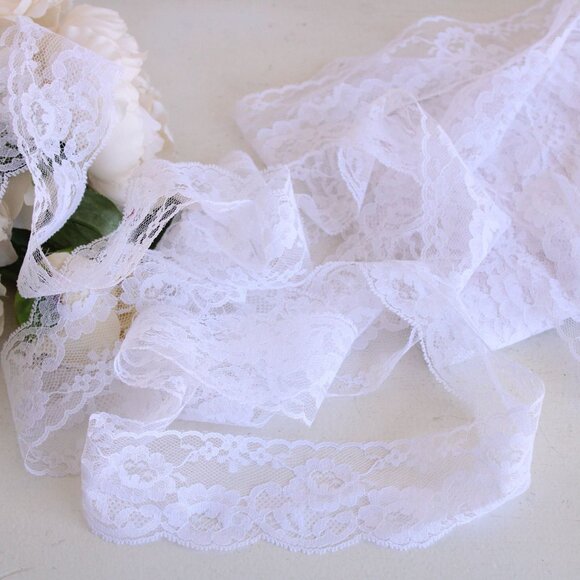 Vintage White Lace Trim, 3 Yards, 2.25" wide, Nylon, Sewing Supply - Picture 8 of 10